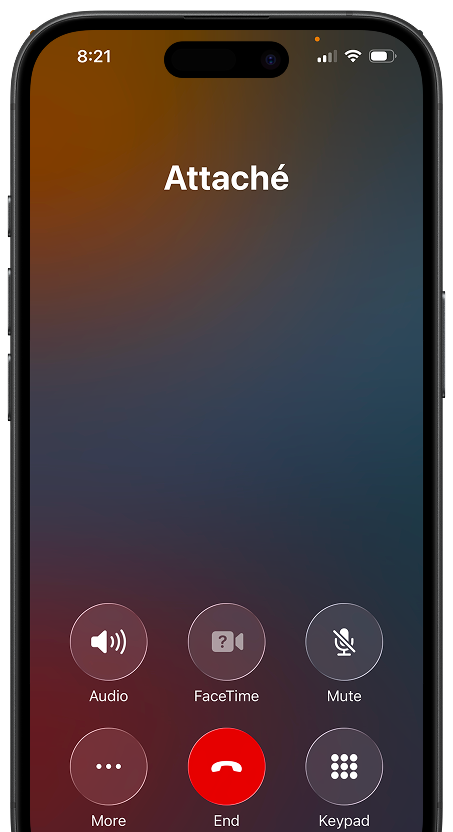 An iPhone on a call with Attaché